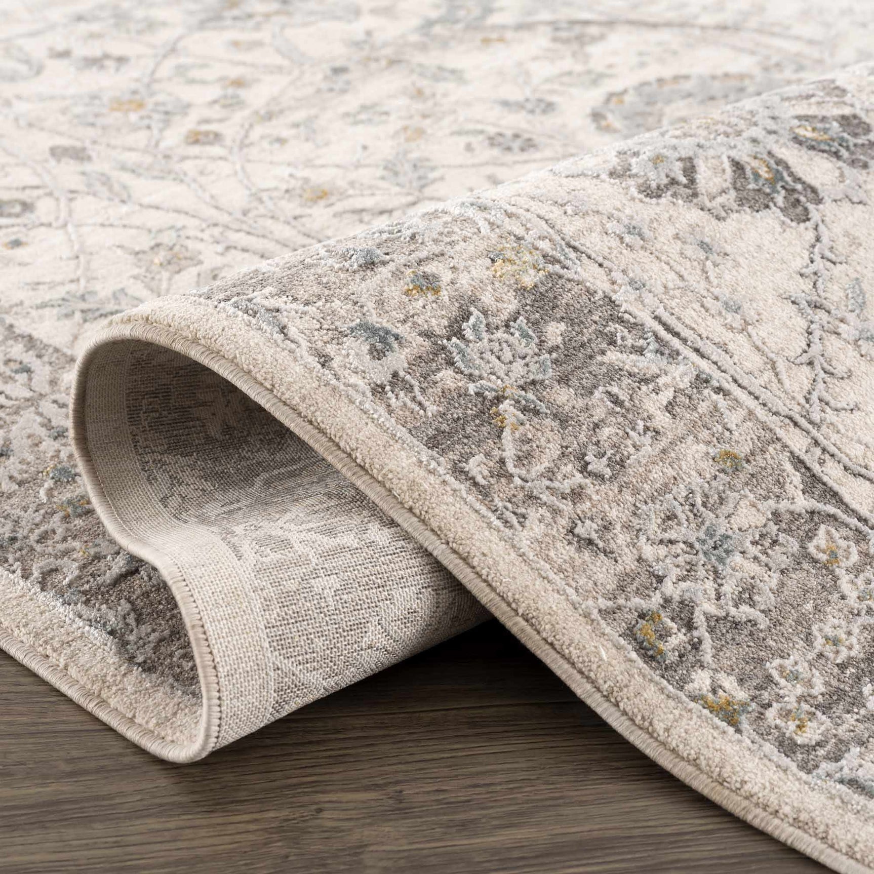 Gauge Cream & Gray Blue Rug with Fringes - Ornate Home