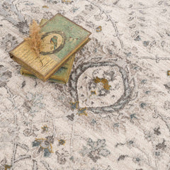 Gauge Cream & Gray Blue Rug with Fringes - Ornate Home