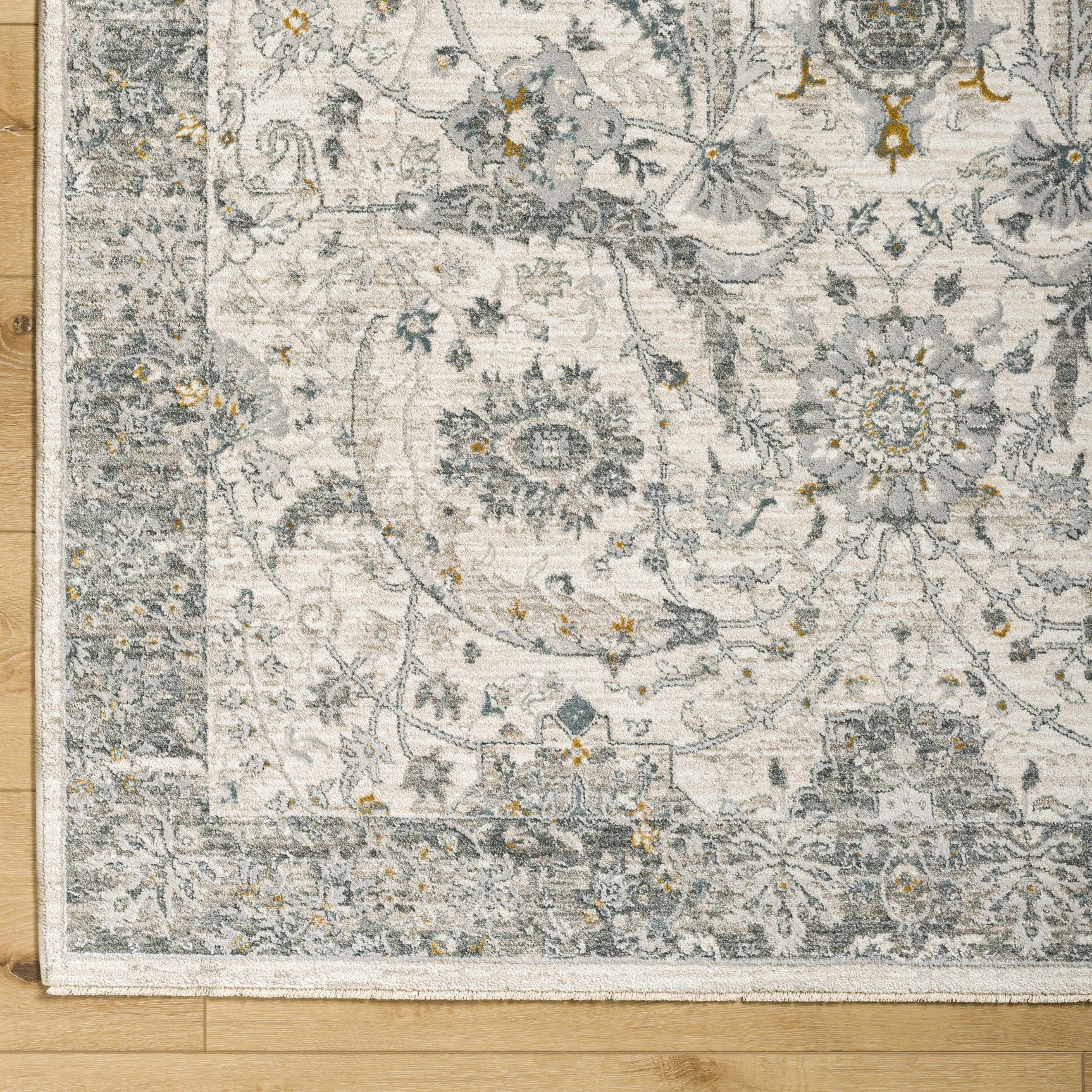 Gauge Cream & Gray Blue Rug with Fringes - Ornate Home