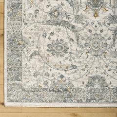 Gauge Cream & Gray Blue Rug with Fringes - Ornate Home