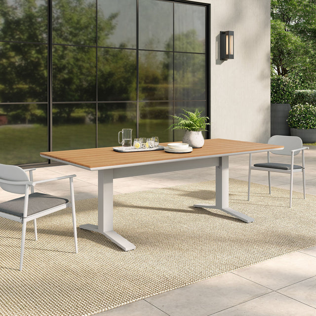 Gavelston Natural/White 91" Outdoor Patio Aluminum Dining Table - Ornate Home