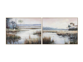 Gazing Egret 2 Green/Brown Canvas - Ornate Home