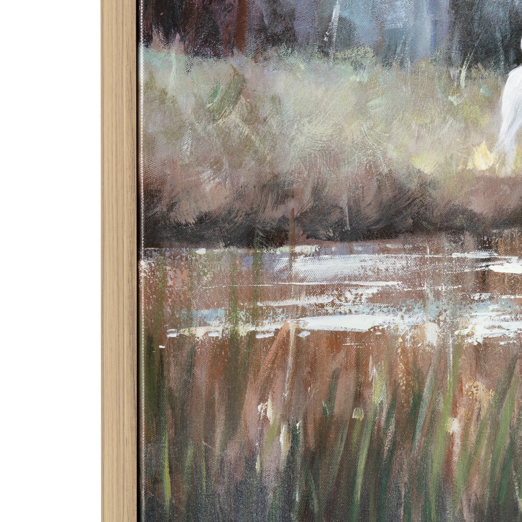 Gazing Egret 2 Green/Brown Canvas - Ornate Home