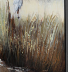 Gazing Egret Green/Brown Canvas - Ornate Home