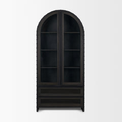 Gehry Dark Brown Metal Wood and Glass Door Display Cabinet - Ornate Home
