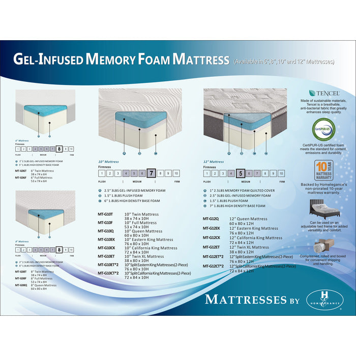 Altair White 10" Split Eastern King Gel-Infused Memory Foam Mattress