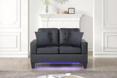 Genesis Black 55.5"W PU Leather Loveseat - Ornate Home