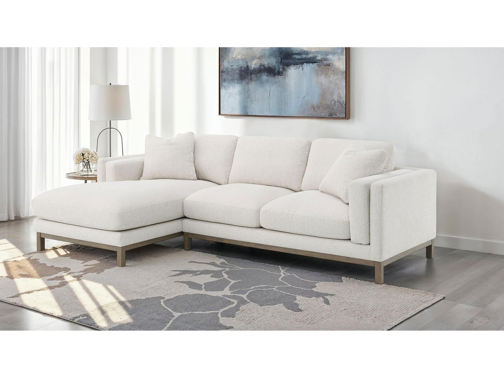Geneva Sand Boucle Upholstered Sectional Chaise Sofa - Ornate Home