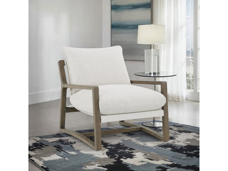 Geneva Sand Boucle Upholstered Wood Arm Accent Chair - Ornate Home