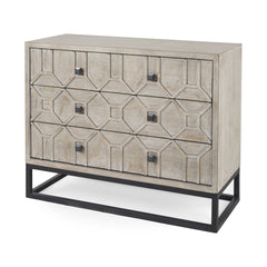 Genevieve Light Brown Fir Veneer 3 Drawer Accent Cabinet - Ornate Home