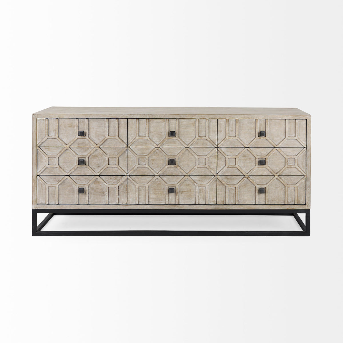 Genevieve Light Brown Fir Veneer 9 Drawer Sideboard - Ornate Home