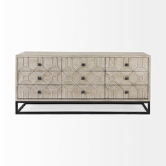 Genevieve Light Brown Fir Veneer 9 Drawer Sideboard - Ornate Home