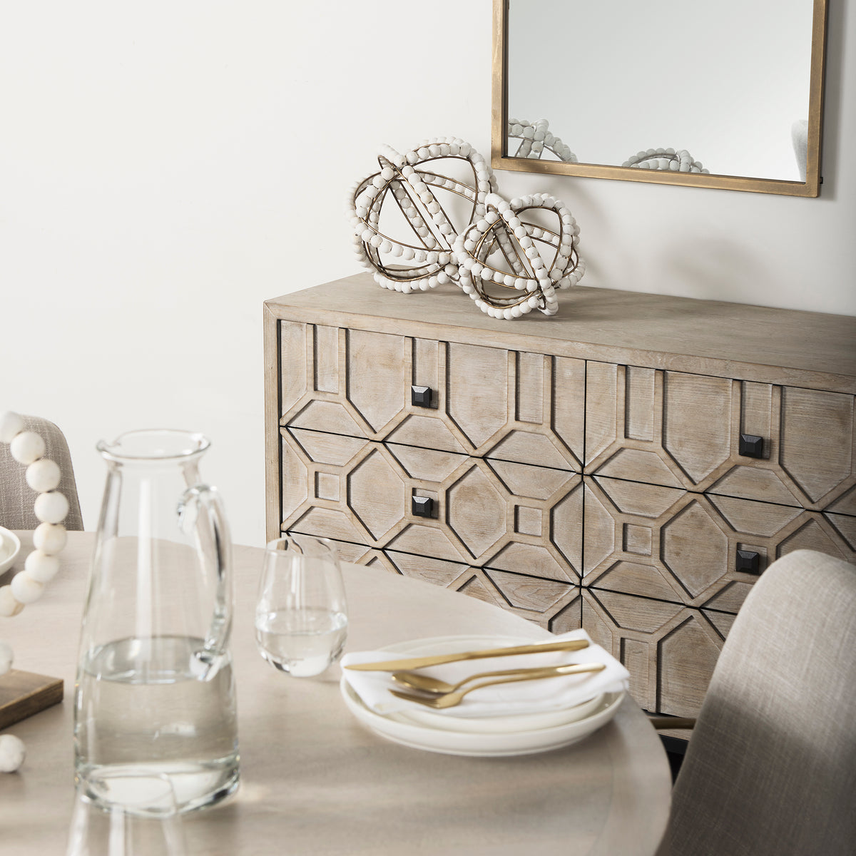 Genevieve Light Brown Fir Veneer 9 Drawer Sideboard - Ornate Home