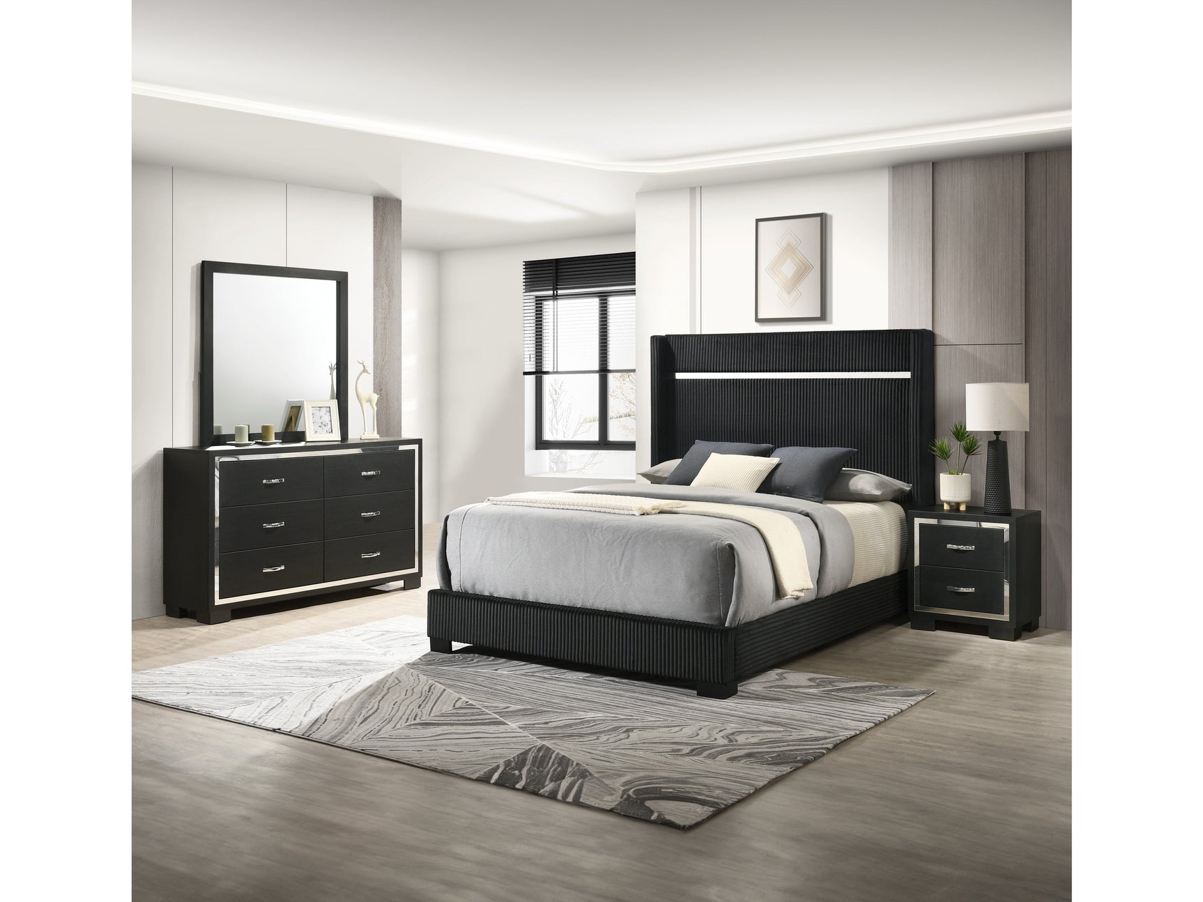 Gennro Black Upholstered Panel Bedroom Set - Ornate Home