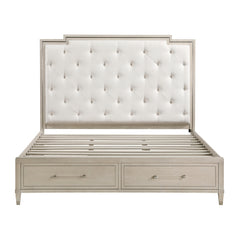 Genoa Beige Queen Platform Bed With Footboard Storage - Ornate Home