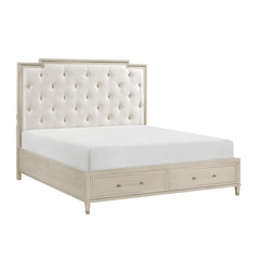 Genoa Beige Queen Platform Bed With Footboard Storage - Ornate Home