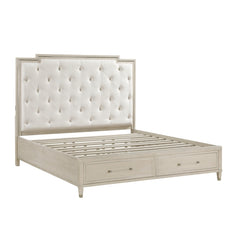 Genoa Beige Queen Platform Bed With Footboard Storage - Ornate Home
