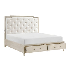 Genoa Beige Queen Platform Bed With Footboard Storage - Ornate Home