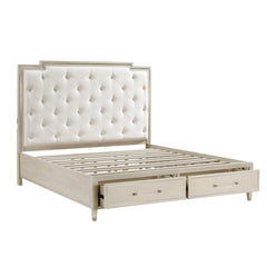Genoa Beige Queen Platform Bed With Footboard Storage - Ornate Home