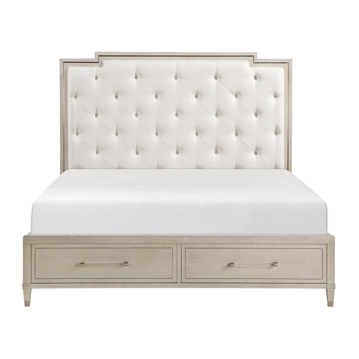 Genoa Beige Queen Platform Bed With Footboard Storage - Ornate Home