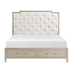 Genoa Beige Queen Platform Bed With Footboard Storage - Ornate Home
