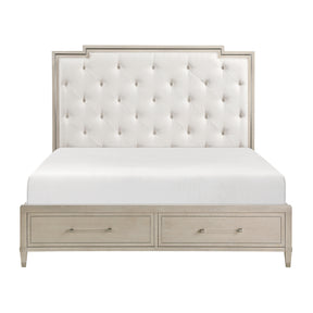 Genoa Beige Queen Platform Bed With Footboard Storage - Ornate Home