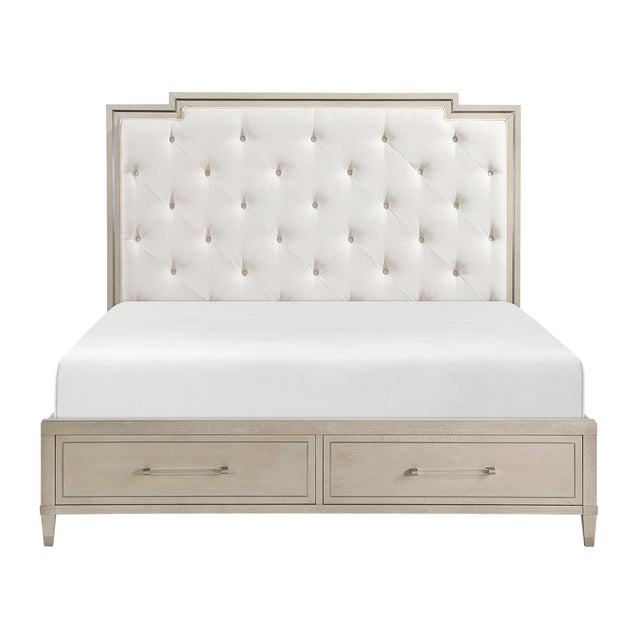 Genoa Beige Queen Platform Bed With Footboard Storage - Ornate Home