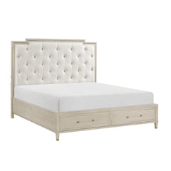 Genoa Beige Queen Platform Bed With Footboard Storage - Ornate Home