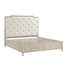 Genoa Beige Queen Platform Bed With Footboard Storage - Ornate Home