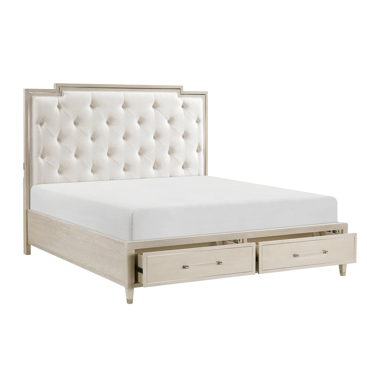 Genoa Beige Queen Platform Bed With Footboard Storage - Ornate Home