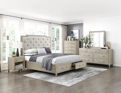 Genoa Beige Queen Platform Bed With Footboard Storage - Ornate Home