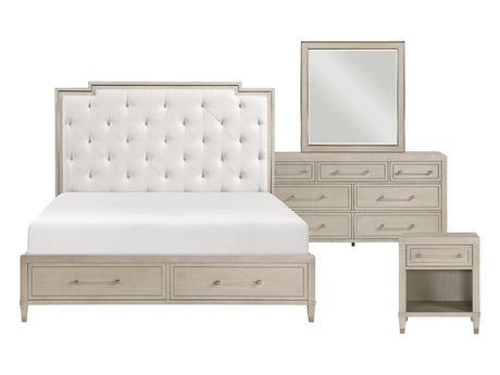 Genoa Ivory/Light Oak 4-Piece Queen Bedroom Set - Ornate Home