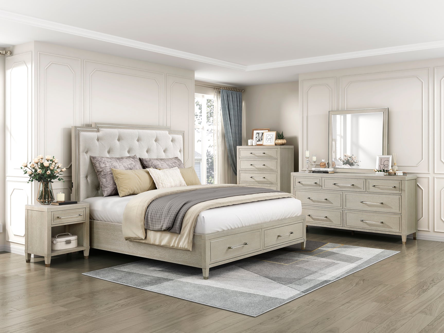Genoa Ivory/Light Oak 4-Piece Queen Bedroom Set - Ornate Home
