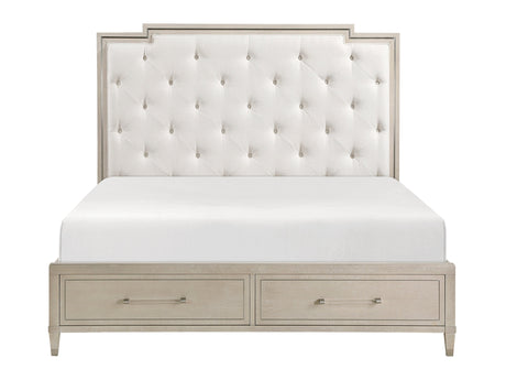 Genoa Ivory/Light Oak Queen Platform Bed w/ Footboard Storage - Ornate Home