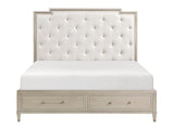 Genoa Ivory/Light Oak Queen Platform Bed w/ Footboard Storage - Ornate Home