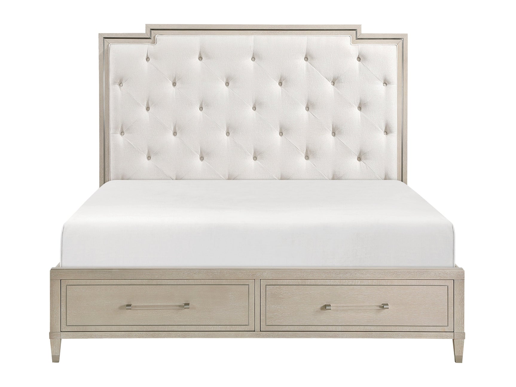 Genoa Ivory/Light Oak Queen Platform Bed w/ Footboard Storage - Ornate Home