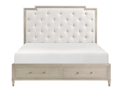 Genoa Ivory/Light Oak Queen Platform Bed w/ Footboard Storage - Ornate Home