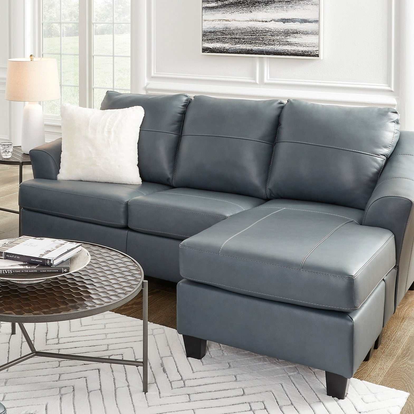 Genoa Steel Leather L Shape RAF Chaise Sofa - Ornate Home