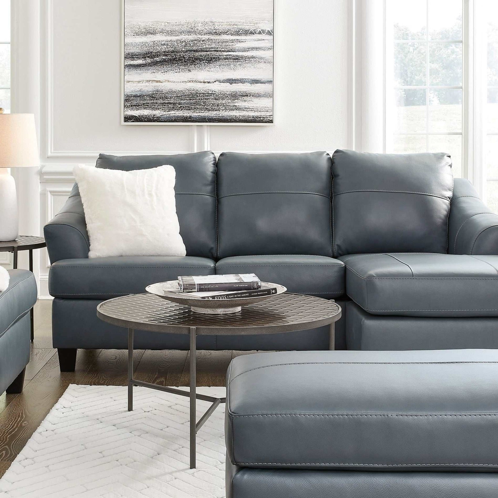 Genoa Steel Leather L Shape RAF Chaise Sofa - Ornate Home