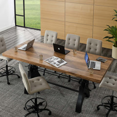 Genuine Black/Natural 96" Crank Adjustable Height Dining and Conference Table - Ornate Home