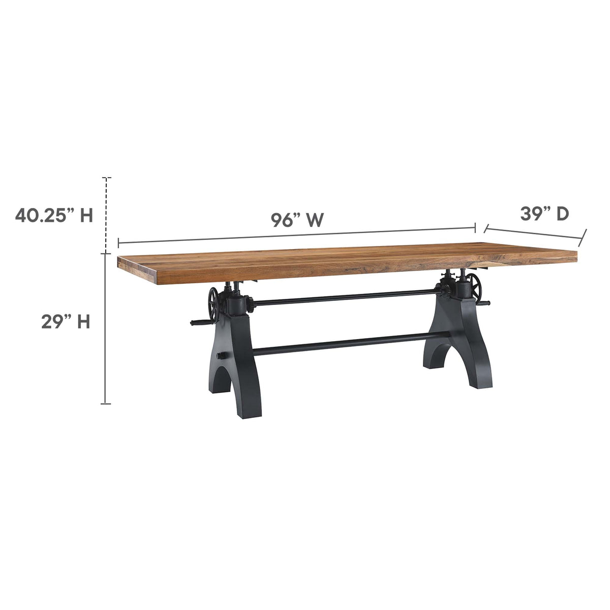 Genuine Black/Natural 96" Crank Adjustable Height Dining and Conference Table - Ornate Home