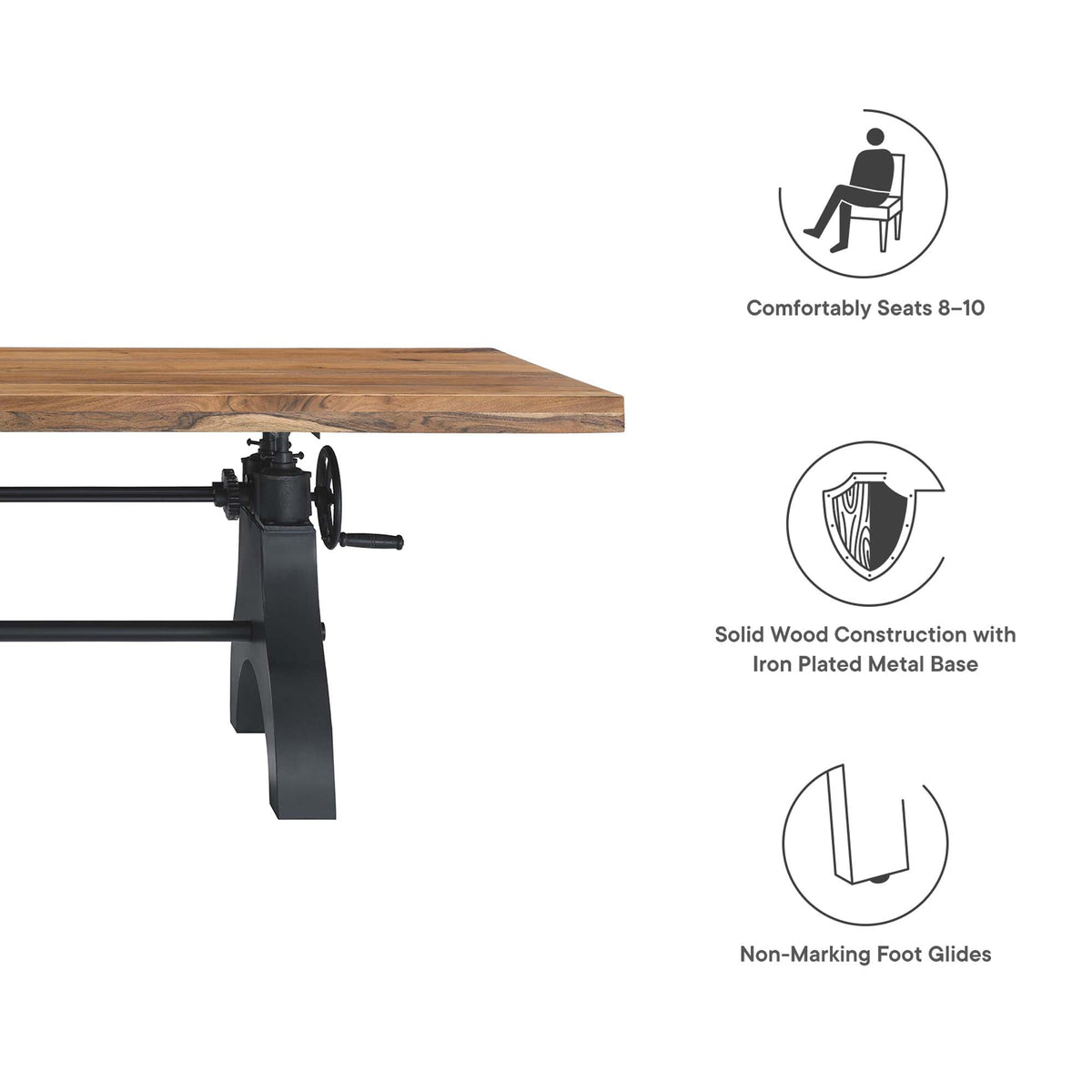 Genuine Black/Natural 96" Crank Adjustable Height Dining and Conference Table - Ornate Home