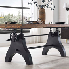 Genuine Black/Natural 96" Crank Adjustable Height Dining and Conference Table - Ornate Home