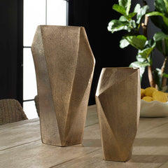 GeoForm Brass Indoor-Outdoor Vases (Set of 2) - Ornate Home