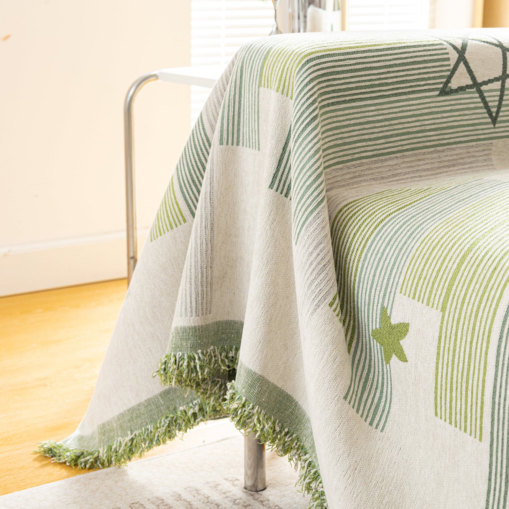 Geometric Chenille Sofa Throw Cover, Breathable Couch Protector with Tassel Fringe - Ornate Home