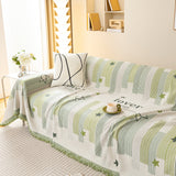 Geometric Chenille Sofa Throw Cover, Breathable Couch Protector with Tassel Fringe - Ornate Home