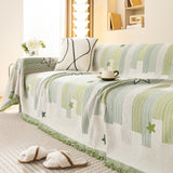 Geometric Chenille Sofa Throw Cover, Breathable Couch Protector with Tassel Fringe - Ornate Home