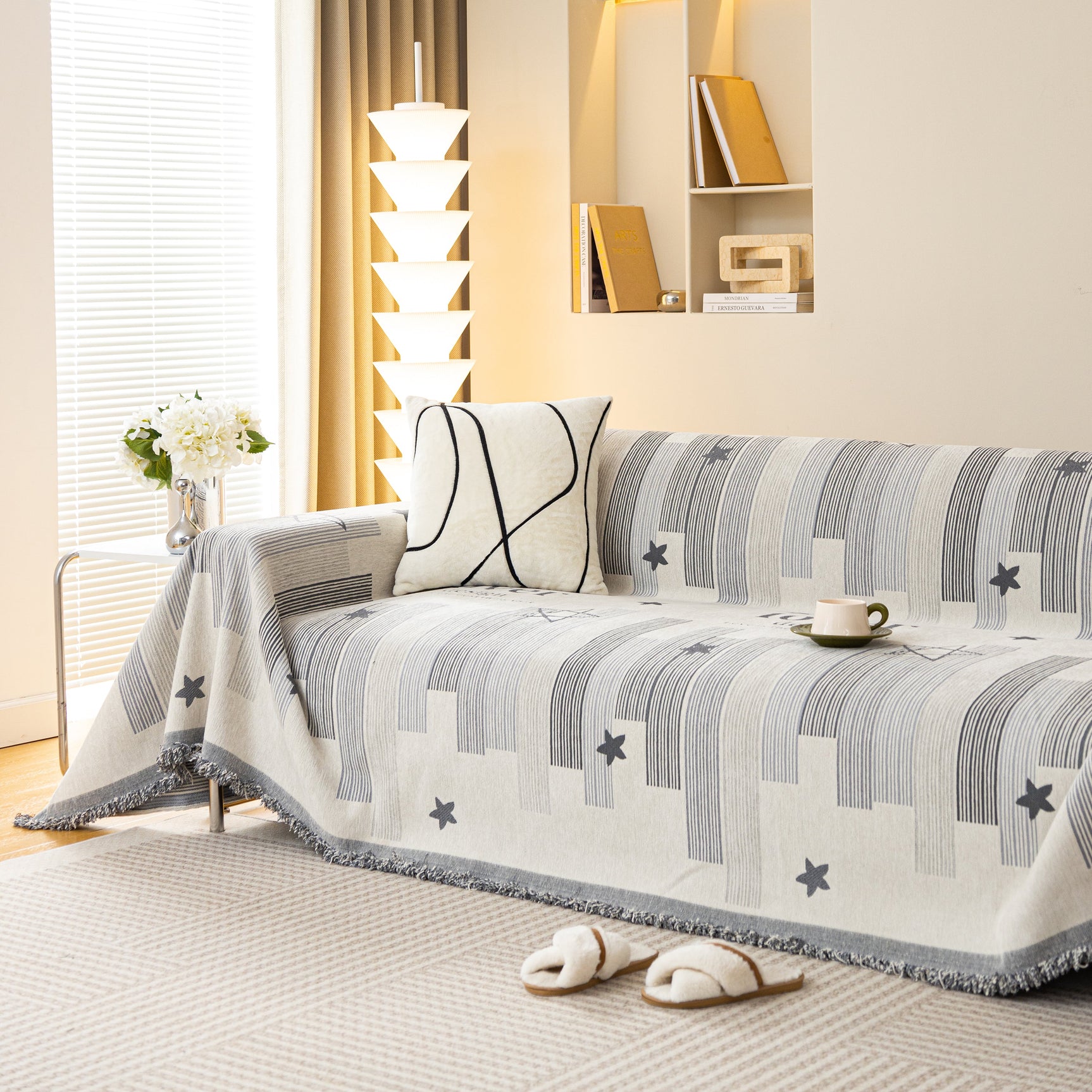 Geometric Chenille Sofa Throw Cover, Breathable Couch Protector with Tassel Fringe - Ornate Home