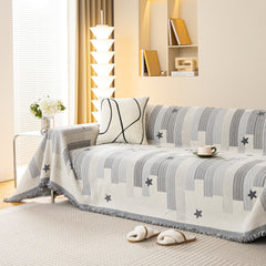 Geometric Chenille Sofa Throw Cover, Breathable Couch Protector with Tassel Fringe - Ornate Home
