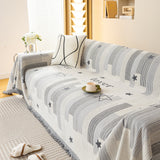 Geometric Chenille Sofa Throw Cover, Breathable Couch Protector with Tassel Fringe - Ornate Home